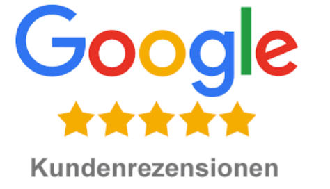 Fünf goldene Sterne mit der Aufschrift "Google Kundenrezensionen".